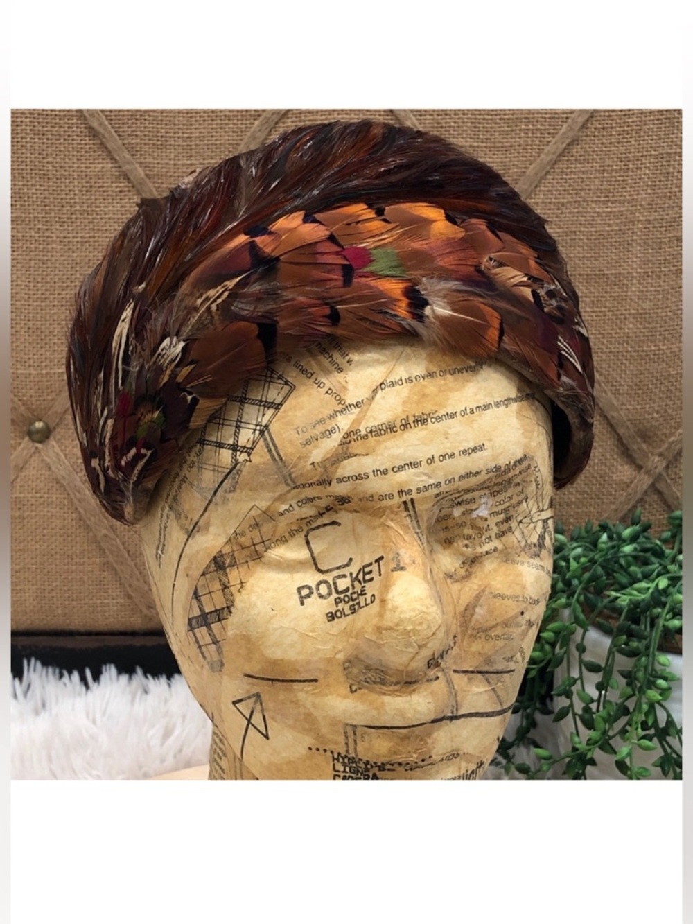 Vintage pheasant feather fascinator hat 1950s